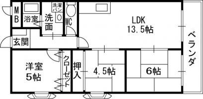 コスモスハイツ(3LDK/4階)の間取り写真
