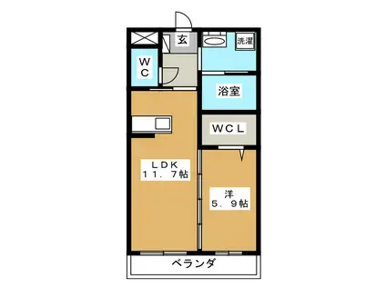 アスペルジュペーシュ(1LDK/2階)の間取り写真