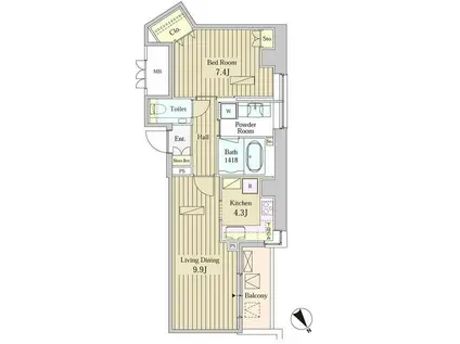 MOMENTO SHIODOME(1LDK/22階)の間取り写真