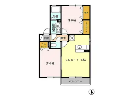 シャンベールA(2LDK/1階)の間取り写真