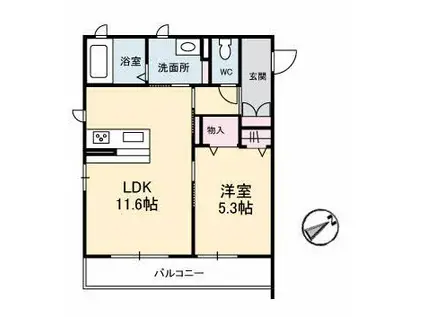 フレスクーラ医大東(1LDK/2階)の間取り写真