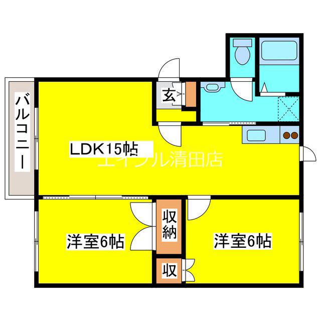 サウスウイングコート(2LDK/1階)の間取り写真