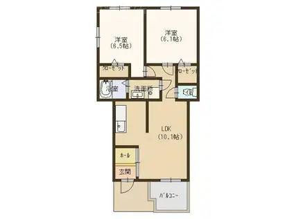 Yシャトレーヌ II(2LDK/1階)の間取り写真