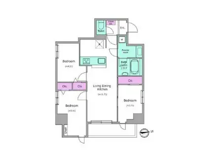 ドゥーエ日暮里III(3LDK/2階)の間取り写真
