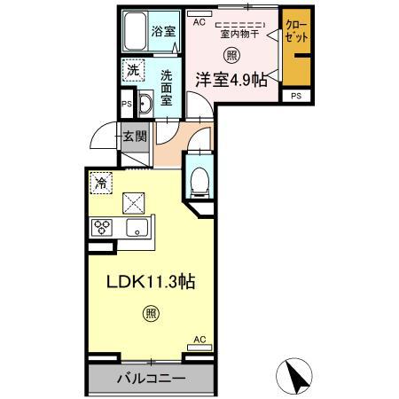 PREMILIFE新町(1LDK/1階)の間取り写真