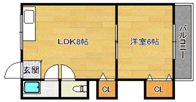 阪急京都線 高槻市駅 徒歩7分 2階建 築62年(1LDK/1階)の間取り写真