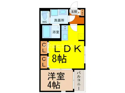 ハーモニーテラス外新町II(1LDK/2階)の間取り写真