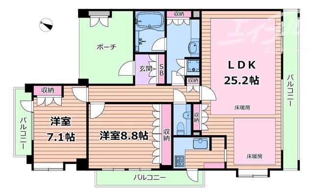 パーク・ハイム豊中緑地公園(2LDK/8階)の間取り写真