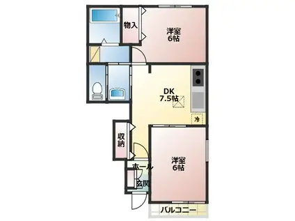 サニー ヴィラ(2DK/2階)の間取り写真