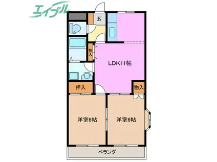 ロイヤルヒルズ21(2LDK/1階)の間取り写真