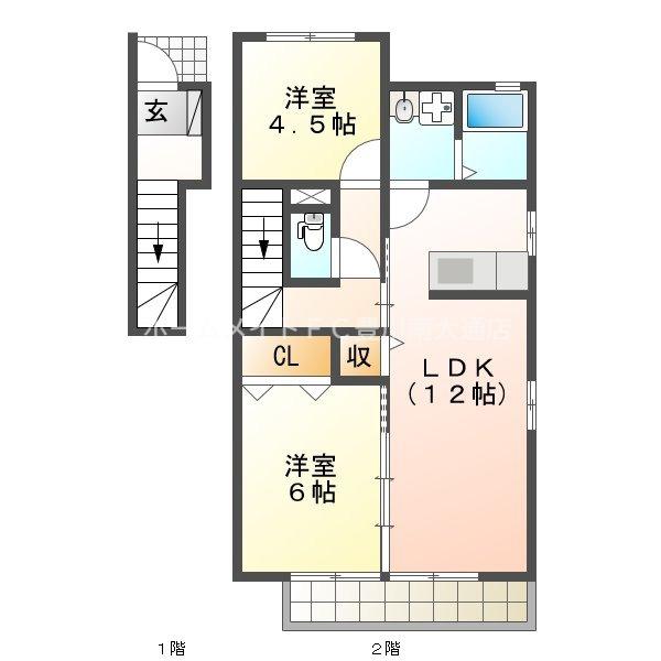 ボンフール(2LDK/2階)の間取り写真