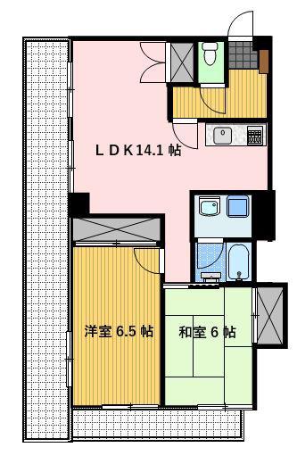 大久保筑後町ビル(2LDK/6階)の間取り写真