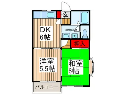 ハビタ・ドゥ・フィーユ(2DK/2階)の間取り写真