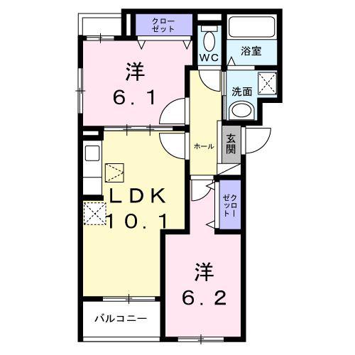 ブリオ安満 B棟(2LDK/1階)の間取り写真