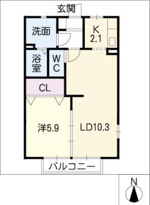 グリーンステージしんさかえ II A(1LDK/1階)の間取り写真