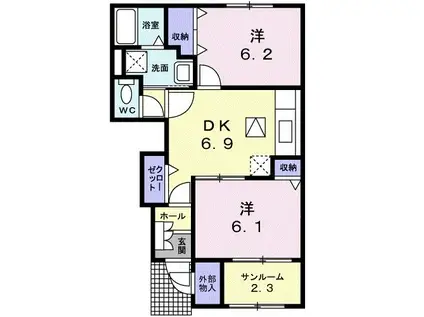 ニューヴィレッジC(2DK/1階)の間取り写真