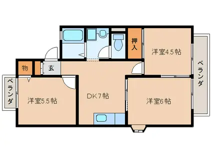 レタンドゥールA棟(3DK/1階)の間取り写真