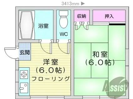 ニューコーポちせ(1DK/2階)の間取り写真