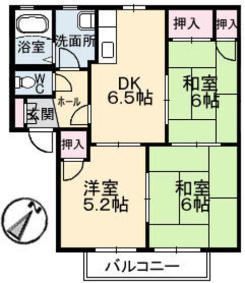 ディアス南幸 C棟(3DK/2階)の間取り写真