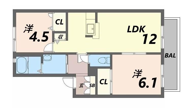 ディアス柿の木B棟(2LDK/2階)の間取り写真