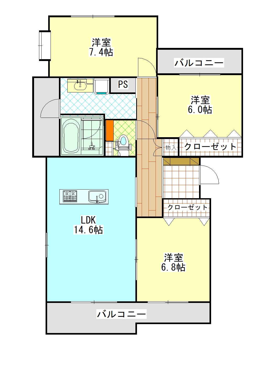 EXE水前寺公園(3LDK/3階)の間取り写真