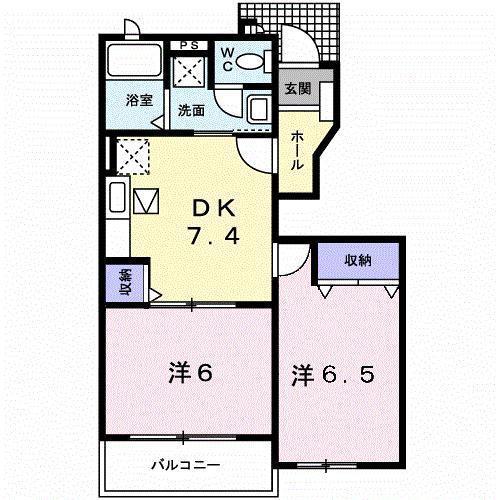コンフォートS(2DK/1階)の間取り写真