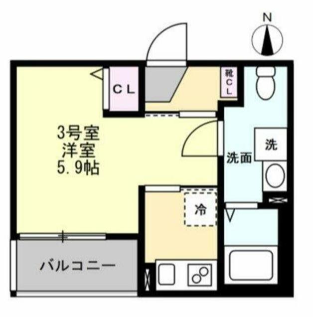 ベイルーム東本厚木(1K/2階)の間取り写真
