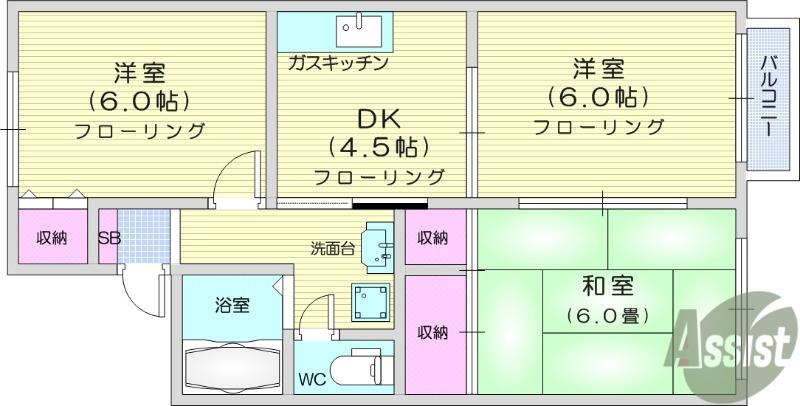 サンライズ館C(3DK/2階)の間取り写真
