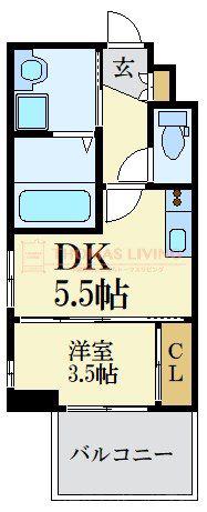 ヴィラージュ天神(1DK/6階)の間取り写真