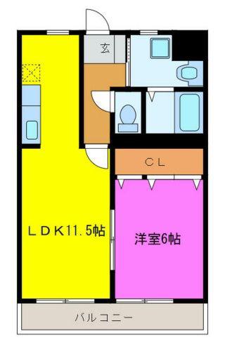 アスティオンII(1LDK/1階)の間取り写真