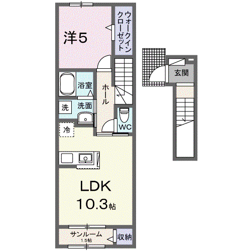 メール エ プラージュ(1LDK/2階)の間取り写真