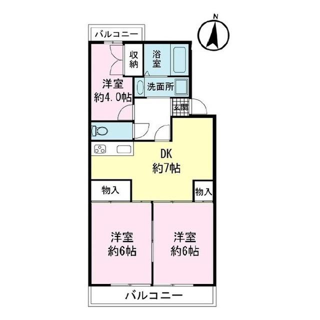 フォルトゥーナ三島(3DK/1階)の間取り写真