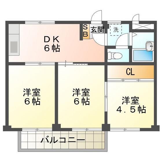 リプルスハイツB(3DK/2階)の間取り写真