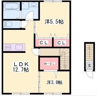 メイプルハイム(2LDK/2階)の間取り写真