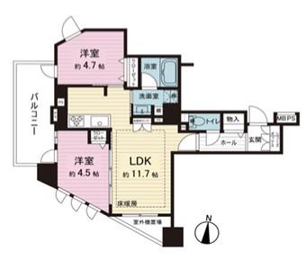 ライオンズ東中野(2LDK/4階)の間取り写真