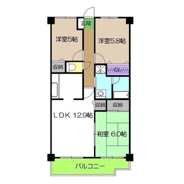 クレスト(3LDK/5階)の間取り写真
