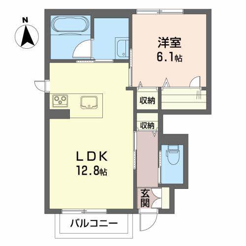 レーヴ矢巾(1LDK/1階)の間取り写真