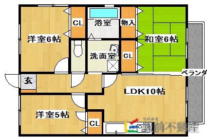 モンシャトー壱番館(3LDK/2階)の間取り写真