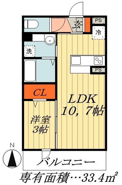 ハイデンス原木中山 A棟(1LDK/2階)の間取り写真