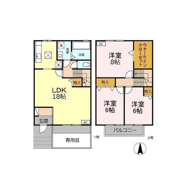 グランドゥール アユツボ(2LDK/1階)の間取り写真