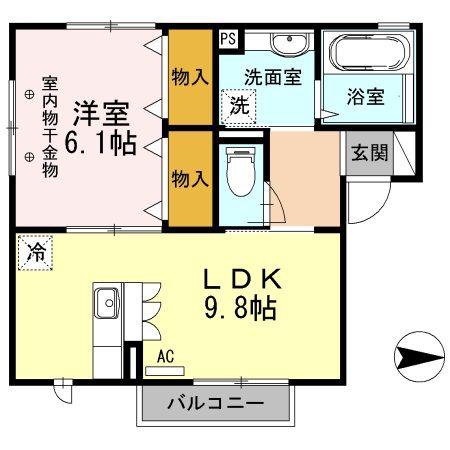 ウィット八橋(1LDK/1階)の間取り写真