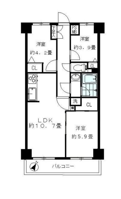 HARU菊名I(3LDK/4階)の間取り写真