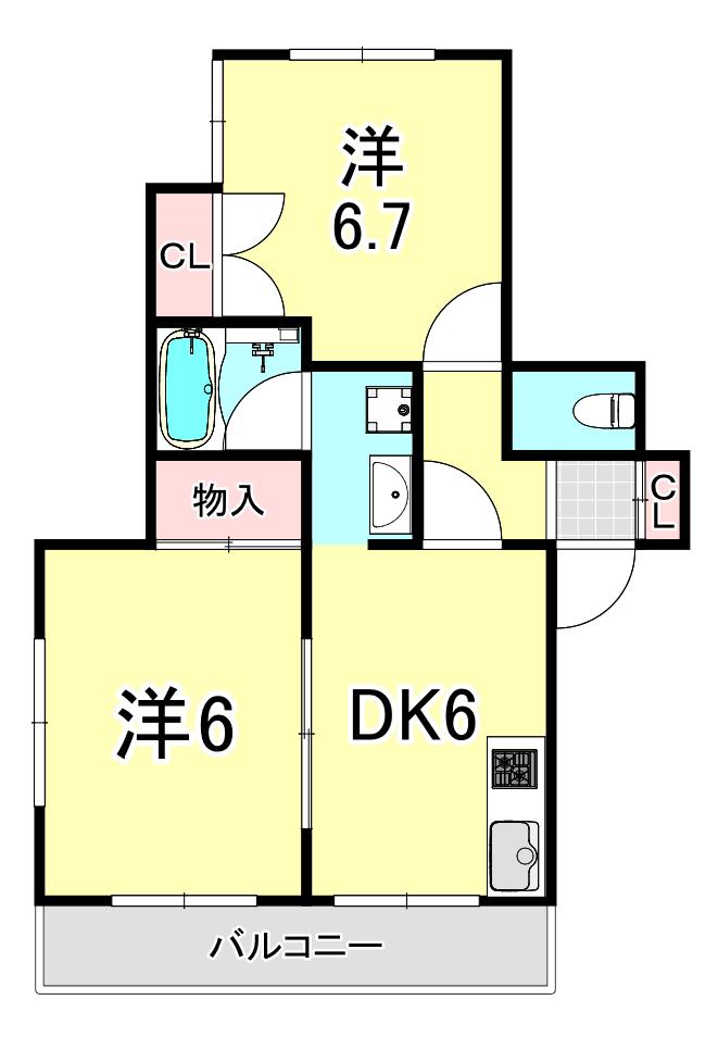 ル・ボアI(2DK/2階)の間取り写真
