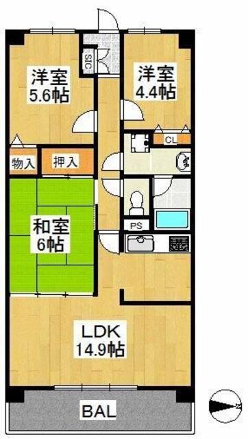 オークレイコート高松I(3LDK/1階)の間取り写真