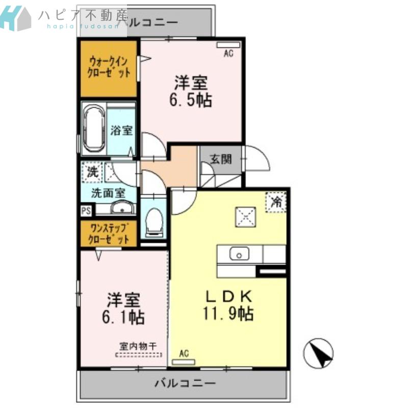 SKYハウス岐南 II号館(2LDK/1階)の間取り写真