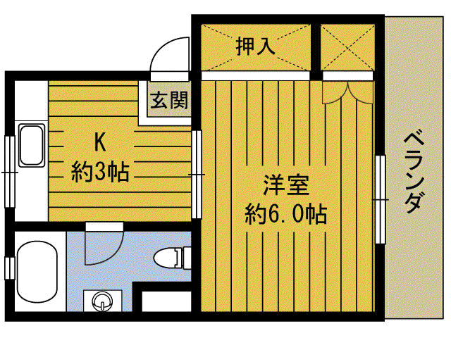コスモタウン大道(1K/4階)の間取り写真