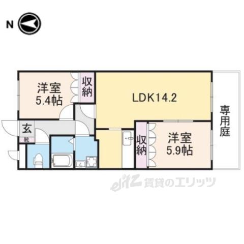 セントフィールド葛城Ⅰ(2LDK/1階)の間取り写真