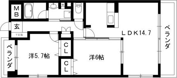 サンマール鳥居通(2LDK/2階)の間取り写真