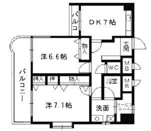 ギャラン小文字(2DK/12階)の間取り写真