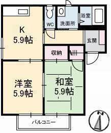 フォーレス21 B棟(2K/2階)の間取り写真